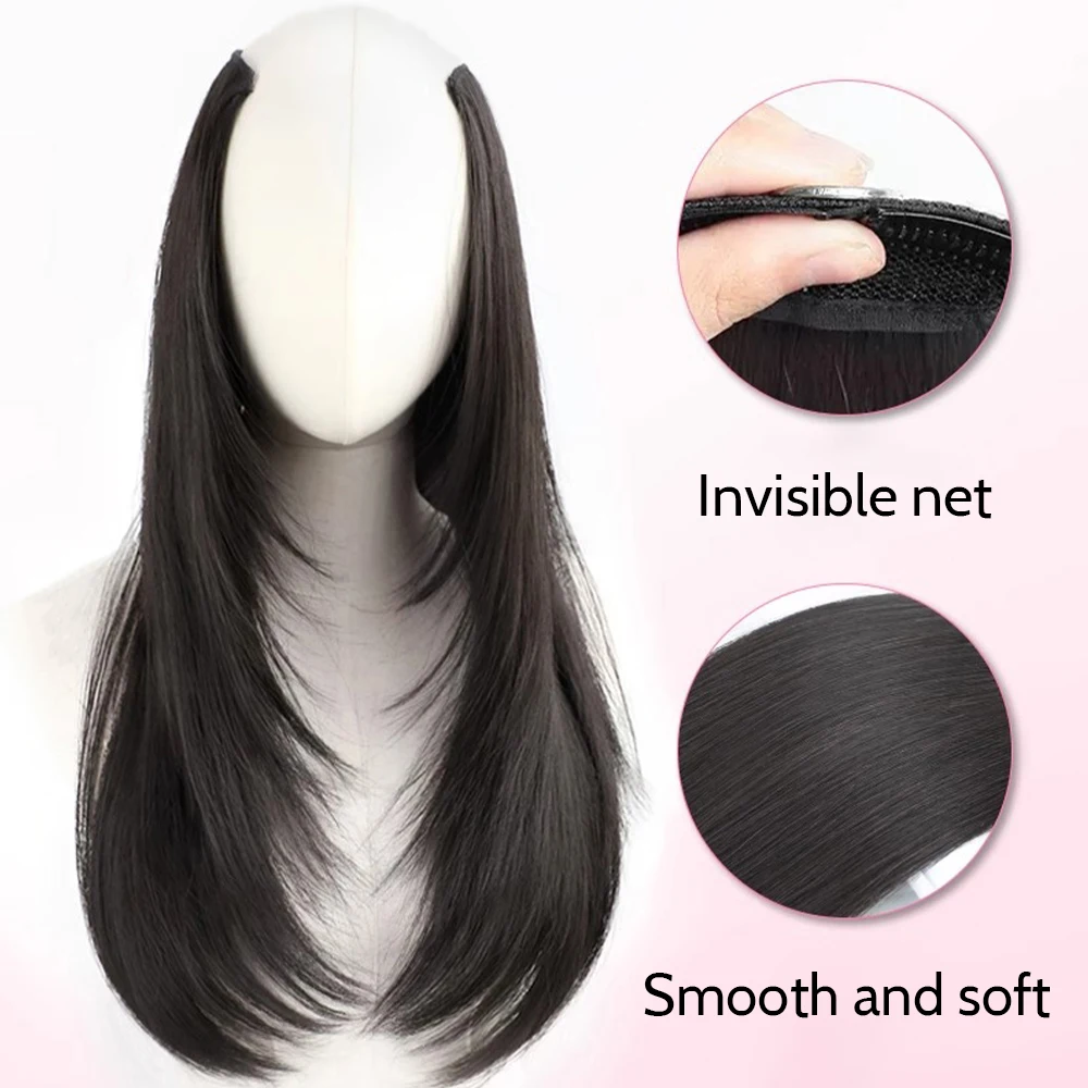 4Clip in Hair Extensions Black Hair Extensions Synthetic Thick Long Stright Layered Hair Extensions for Women Party Wig