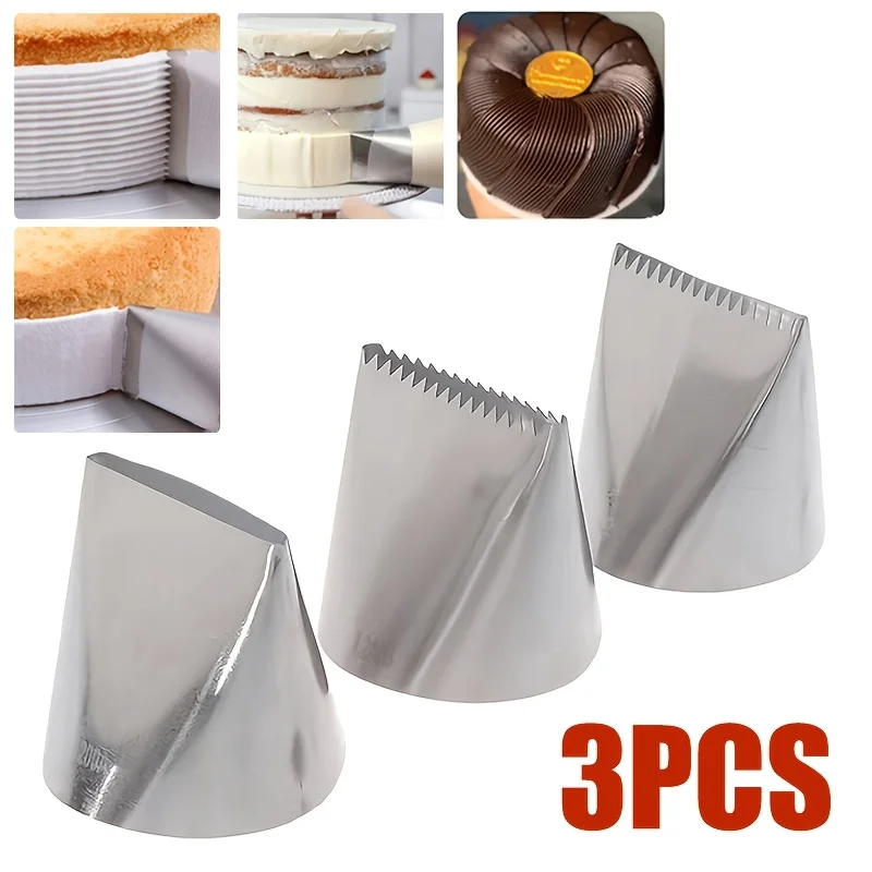 Set of 3 Popular Large Stainless Steel Piping Nozzles for Decorating Cakes, Featuring Flat, Single-Sided