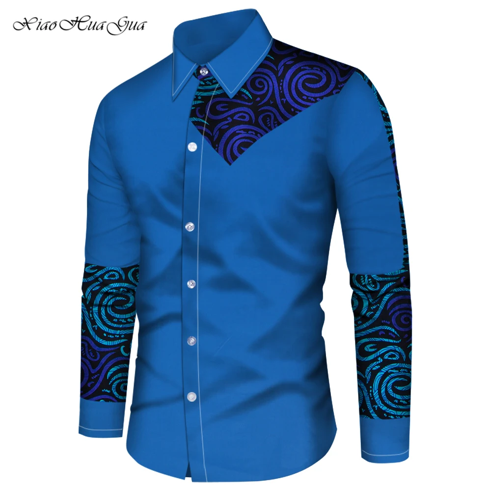 Custom African Print Clothing Men Patchwork Shirt Long Sleeve Dashiki Shirts Mens Slim Fit African Clothes Plus Size 6XL WYN966