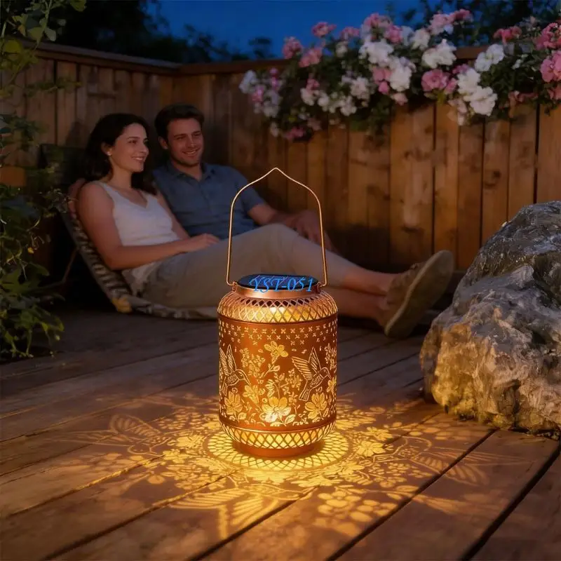 E15A Long Runtimes Solar Lantern Outdoor Featuring Beautiful Floral Projection Bright illuminations Perfect for Patio Decoration