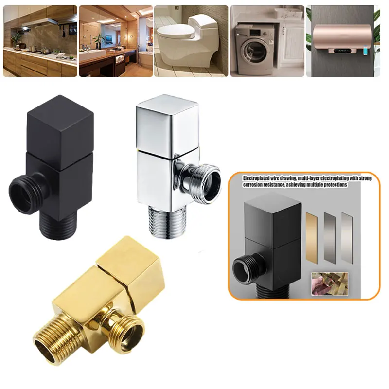 One In One Out Square Toilet Corner Valve Water Heater 4 Water Distribution Valve Thickened Copper Core Solid Brass