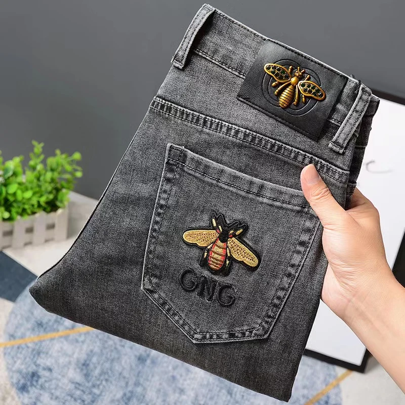 

Мужские джинсы Slim Fit премиум-класса: модные, эластичные, повседневные, длинные брюки из хлопкового бленда для молодежи, весна-лето