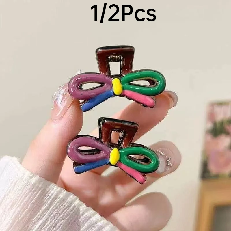 1/2Pcs Women Dopamine Multicolor Bow Small Claw Clip Cute Bowknot Side Barrettes Daily Wear Hair Decor