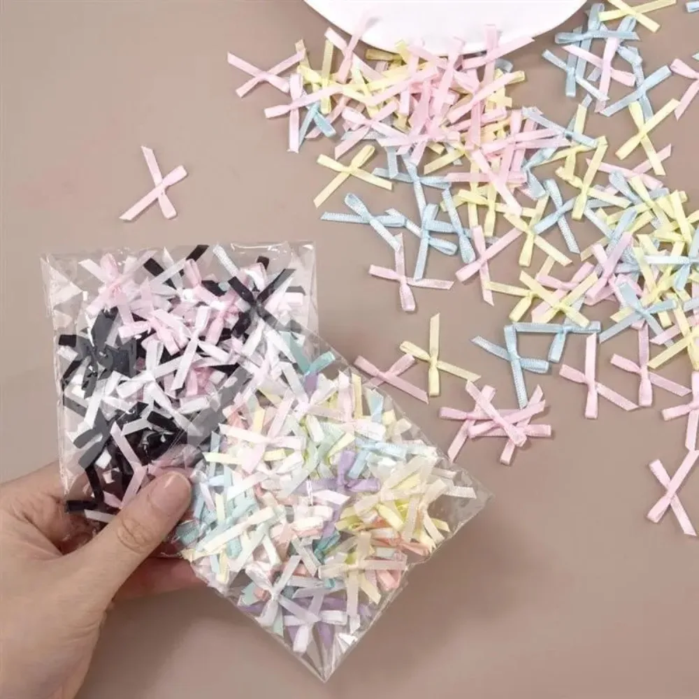 100pcs New 2x3cm Ribbon Bows Solid Color Mini Satin Bow Flower Craft Decoration DIY Gift Wrapping Bowknot DIY Craft Scrapbooking