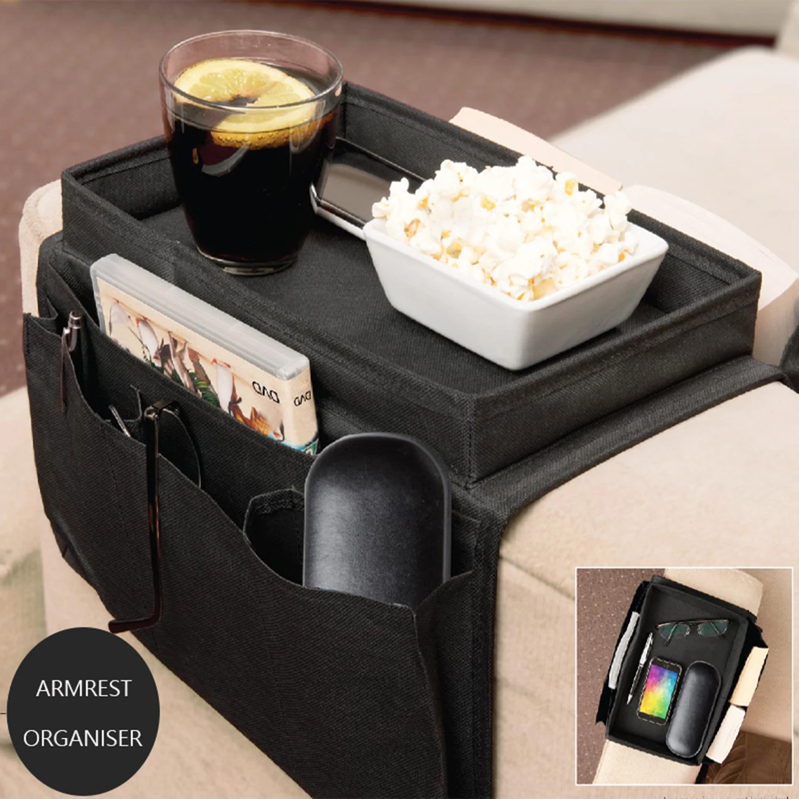 Sofa Armrest Storage Pockets Bag Durable Oxford Cloth Material Bedside Hanging Bag Suitable for Phone Magazine Glasses