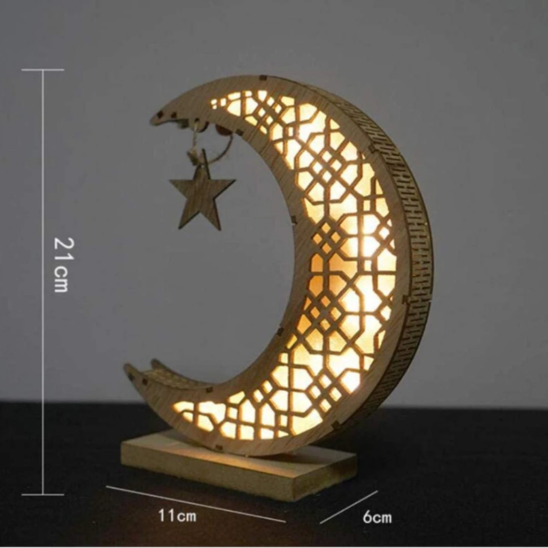 Handmade Wooden Moon Star LED Lights, Moon Shape Night Light, Ramadan Mubarak Lamp Decorations, Home Party, Bedroom Decor