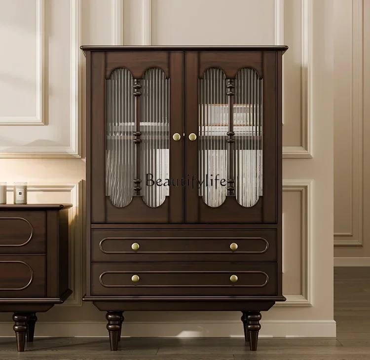 

French retro solid wood glass dwarf wine cabinet household high-end American display cabinet