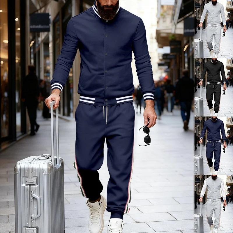 

Men's Winter Fce Lined Outdoor Casual Commute Baseball Jaet And Pants Sportswear Set Long Sve Long Pants Polyester