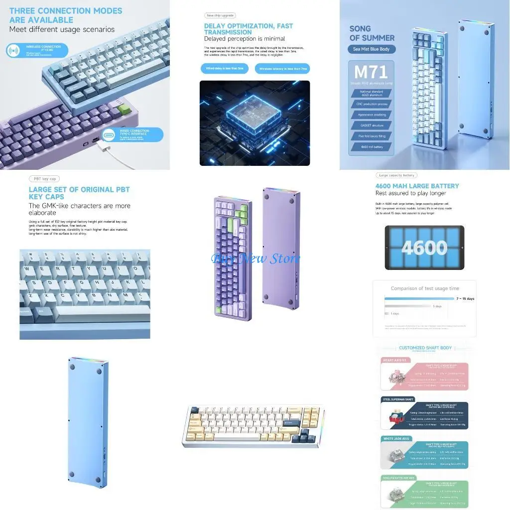 

20CE 71 клавиша геймерская механическая клавиатура с прокладкой, структура 2,4 ГГц BT5.0 RGB с подсветкой M71