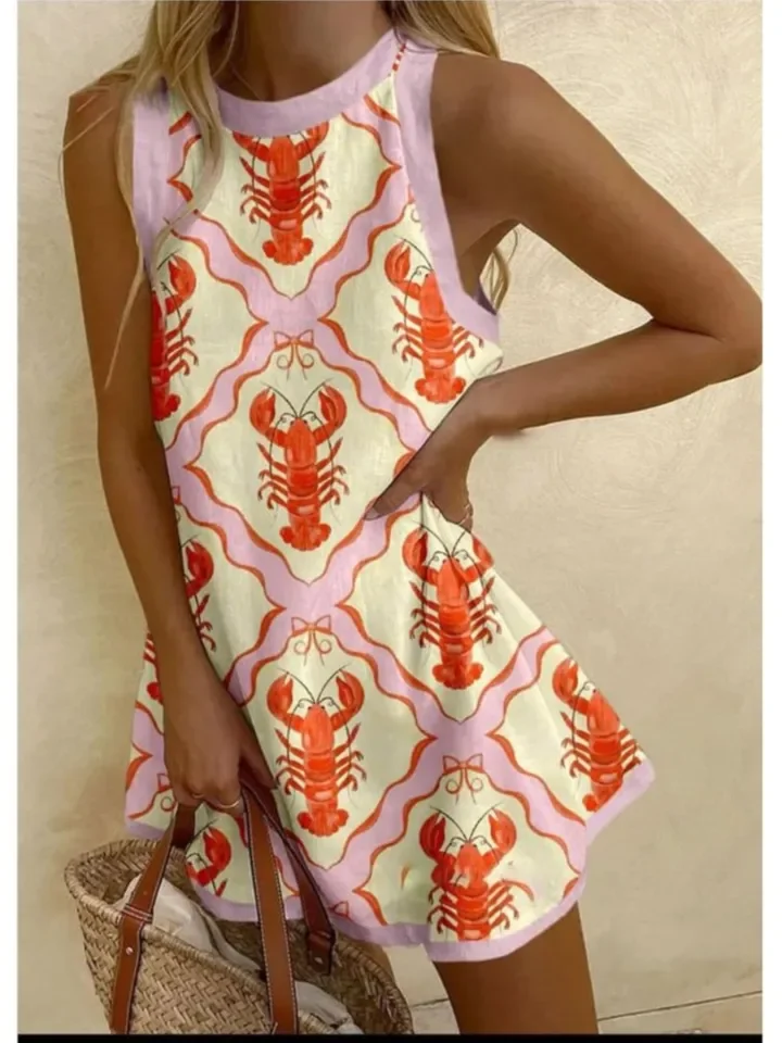 Robe sans manches pour femmes, imprimé mignon, Style Simple, robe courte, plage, vacances, fête, robes De fille, 2025