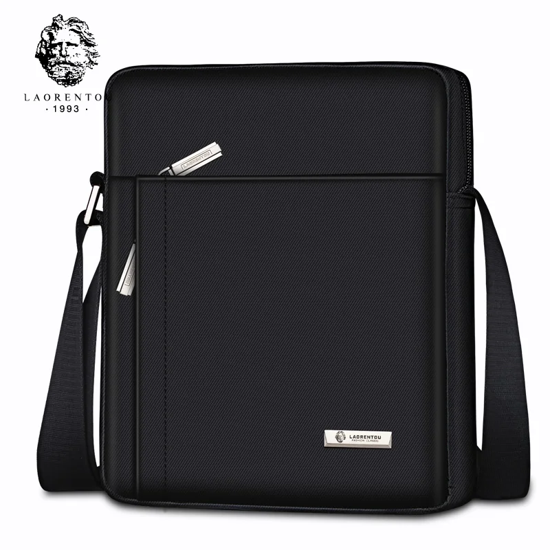 

LAORENTOU Men Shoulder Bag Fabric Microfiber High Quality Business Messenger Bag Casual Simple Large Capacity Male Briefcase Bag