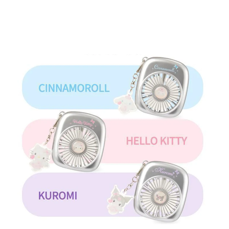 카와이 정품 헬로 키티 쿠로미 500mAh 실버 펜던트 소형 선풍기 긴 배터리 수명 사랑스러운 소녀 선물