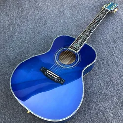 40 Inches Custom Blue Burst Maple OM Style Acoustic Guitar Abalone Binding and Inlays Ebony Fingerboard Gift