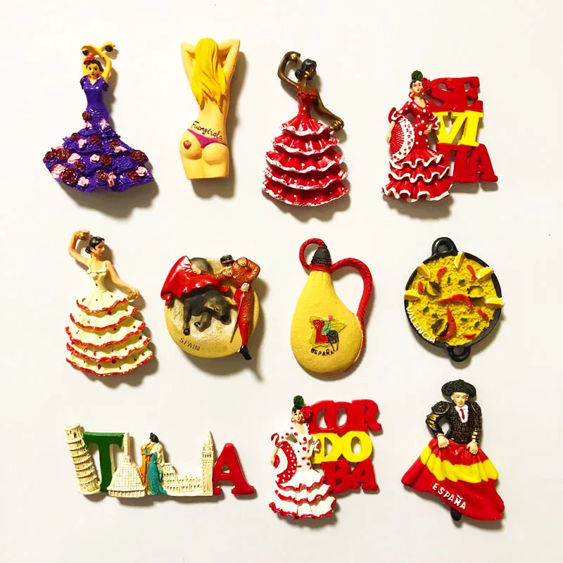 Imanes de nevera para mujer, pegatina magnética de recuerdo de viaje mundial, Bullfight español, Valencia, Córdoba, chica bailando, Seville, chica italiana