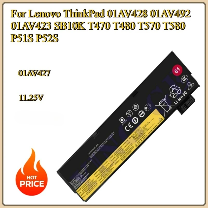 New 01AV427 72Wh Replacement Battery For Lenovo ThinkPad 01AV428 01AV492 01AV423 SB10K T470 T480 T570 T580 P51S P52S