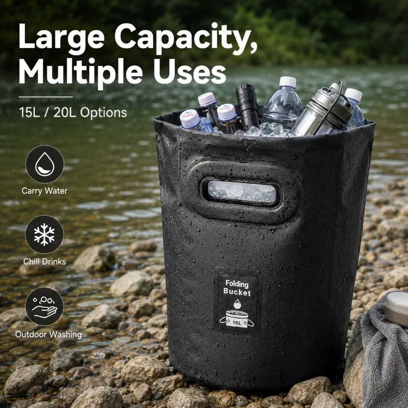 

15L/20L Collapsible Folding Bucket Waterproof Portable Water Bag for Camping Fishing Car Wash Outdoor Use