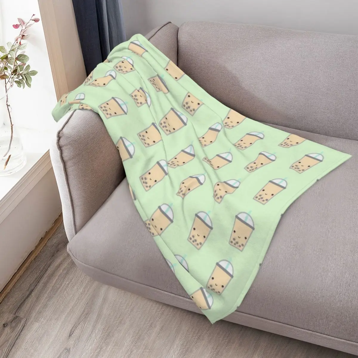 Cute Bubble Tea (Boba) Throw Blanket Sofa Quilt Hairys Stuffeds Flannel Fabric Sofas funny gift Blankets