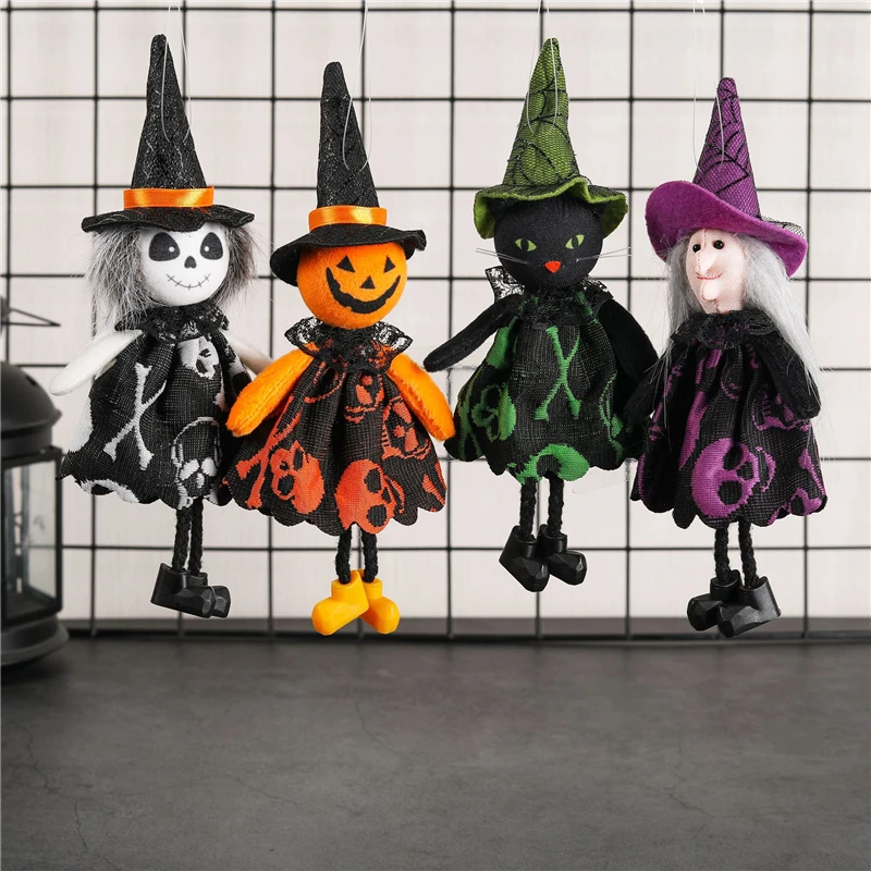 Halloween Ornaments Plush Witch Pumpkin Doll Black Cat Scary Ghost Doll Halloween Decoration 2023 DIY Party House Decor Pendant