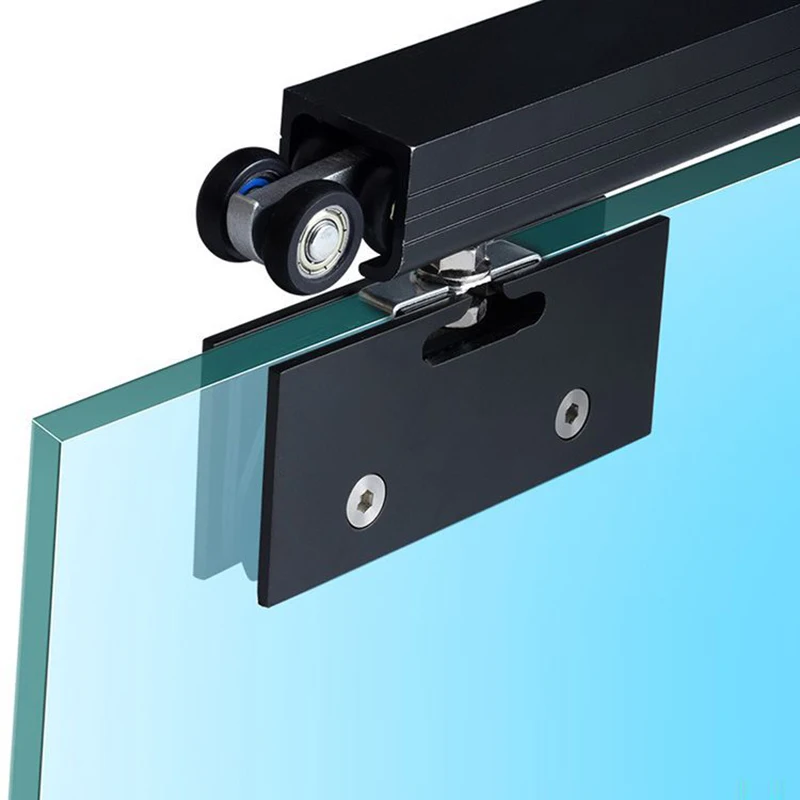 1 Set Glass Door Hanging Wheel Pulley Bathroom Door Hanging Clamp Frameless Glass Sliding Door Silent Glass Pulley Accessory