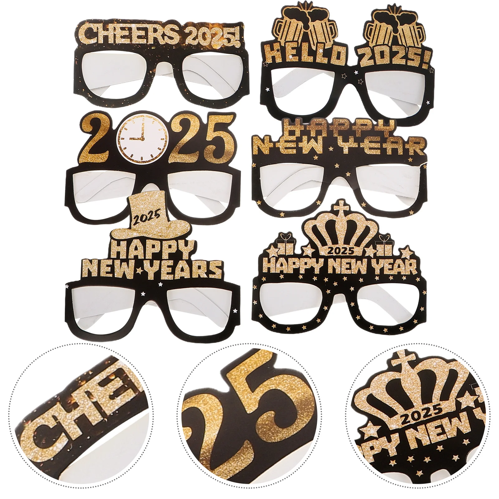 6 Pcs New Year's Eve Funny Prop Glasses Christmas Things Paper Years Photo Booth Props 2025