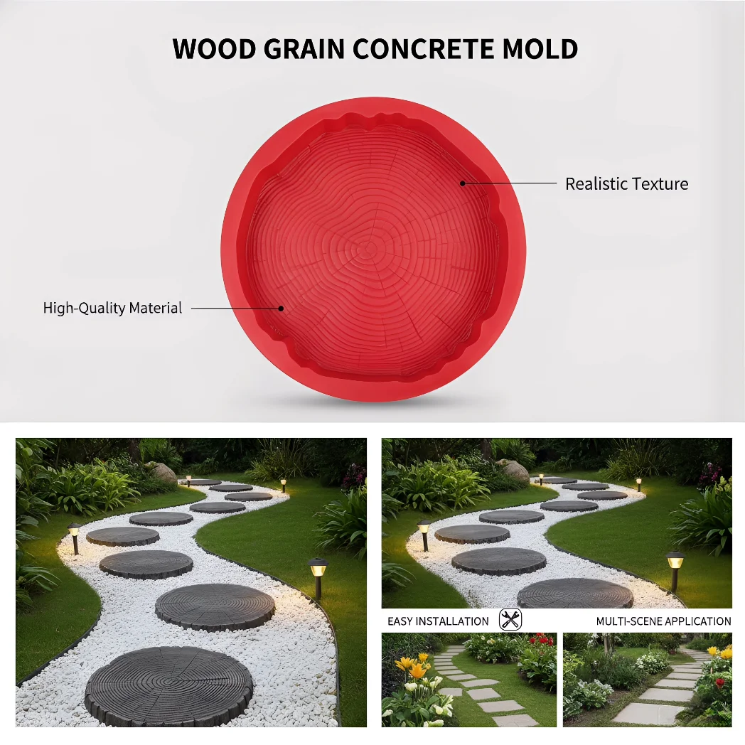 Realistic Tree Stump Wood Grain Concrete Mold Stepping Stone Paver Form for Garden Path, Reusable DIY Mould for Villa Courtyard