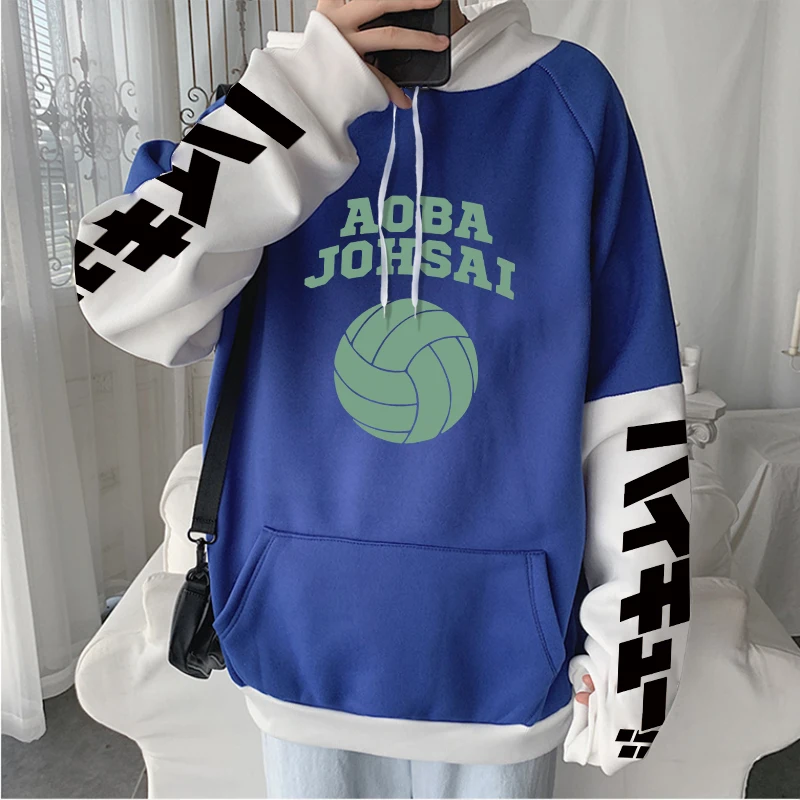 Haikyuu Anime Hoodies Harajuku Aesthetics Aoba Johsai High School Logo Graphic Men Women Long Sleeve Winter Hooded Sweatshirts