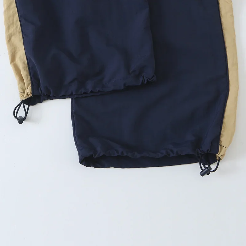 Kontrastierter Sportanzug für Damen, Freizeitanzug mit Stehkragen, Reißverschluss, Kordelzug, Mantel und weit geschnittener Hose, Herbst-Outfit 2026 für Frauen – Detail 4