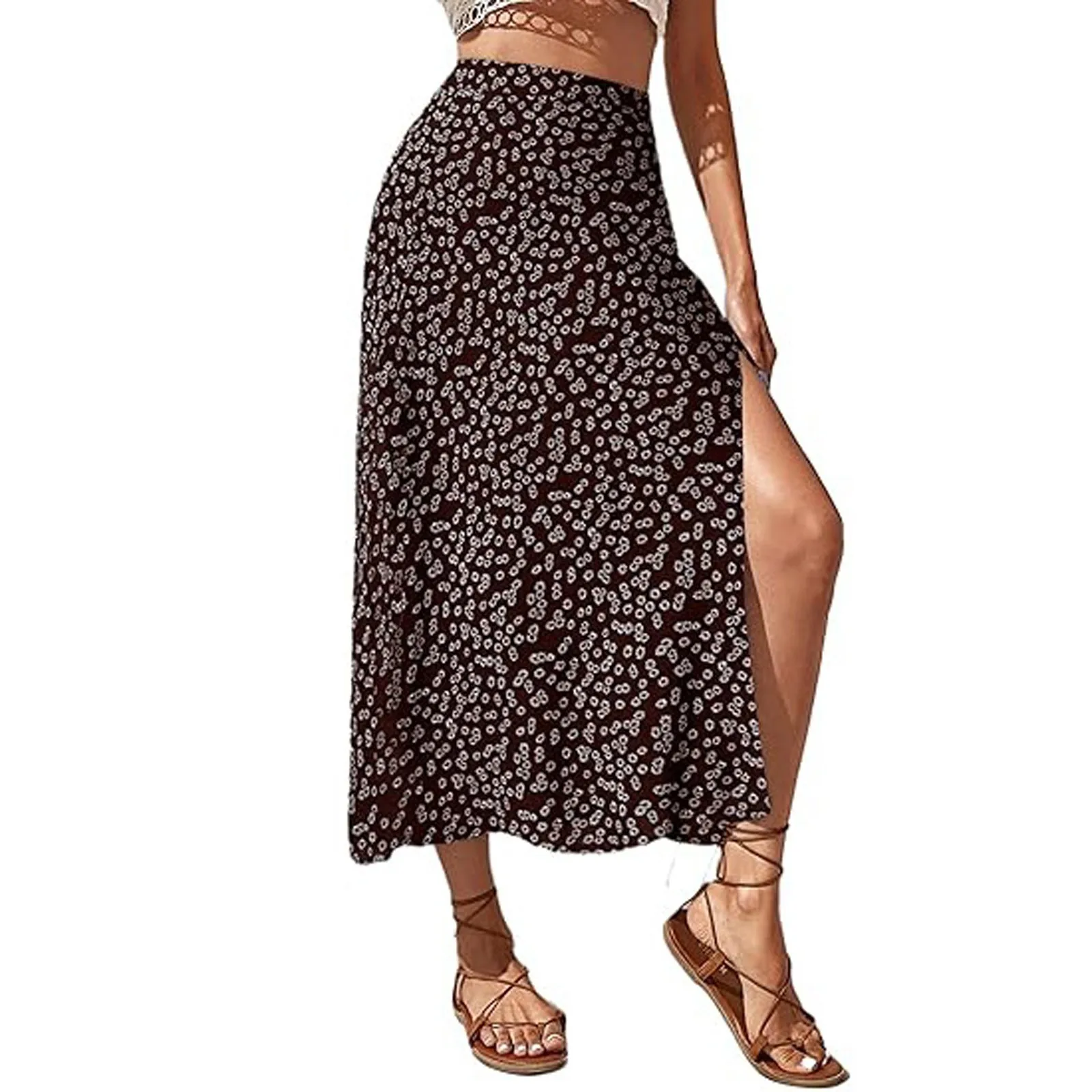 Ladies Floral Half Split Hip Wrap Skirt A-Line Mid-Waist Loose MIDI Skirt Summer And Autumn Fashion Trend Casual Skirt