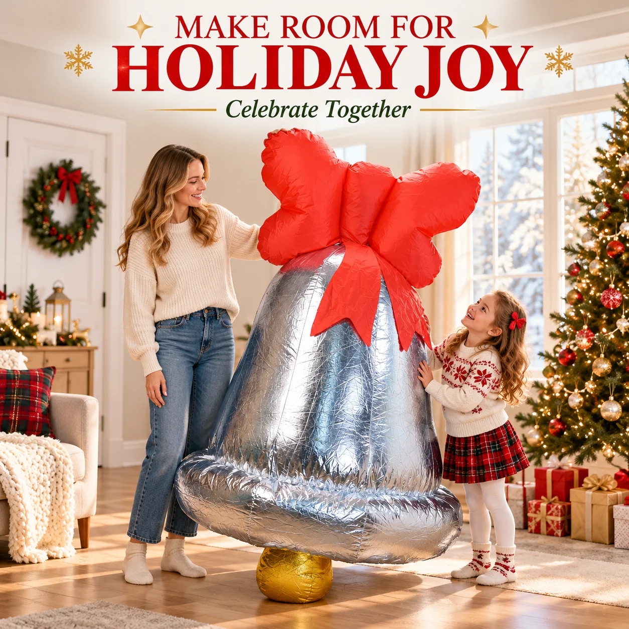 6FT Christmas Inflatable Giant Silver Bell with Red Bow LED Light Outdoor Yard Decoration Blow Up Toy for Xmas Holiday Party Decor Indoor Home Garden Lawn Ornament Lighted Blowup Yard Art Balloon Prop Winter Festival Holiday Decorations for Outside Xmas