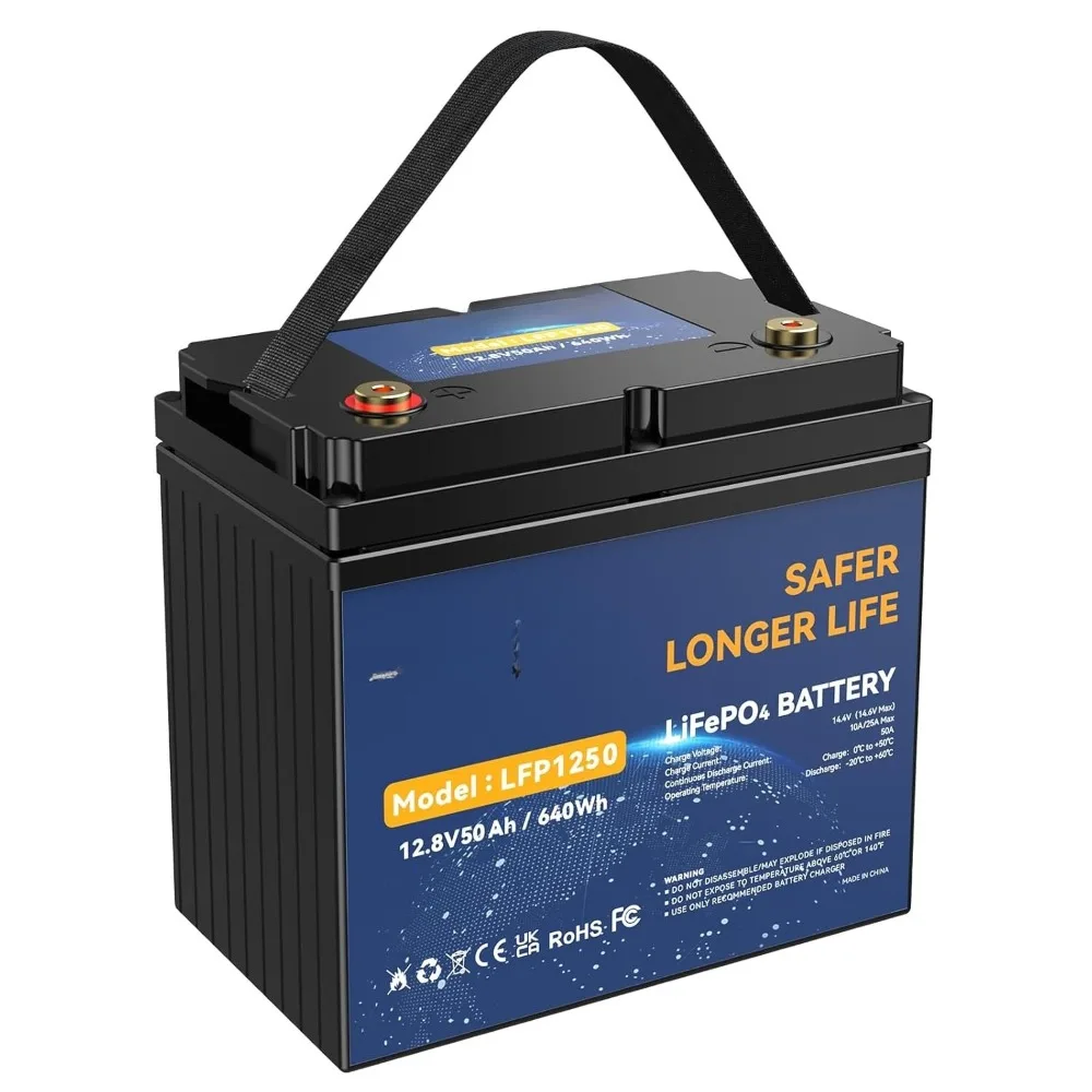 

12V 50Ah LiFePO4 Battery, 10 Years Lifespan & 5000+ Cycles, Max to 640Wh, Rechargeable Lithium Iron Phosphate, Customized