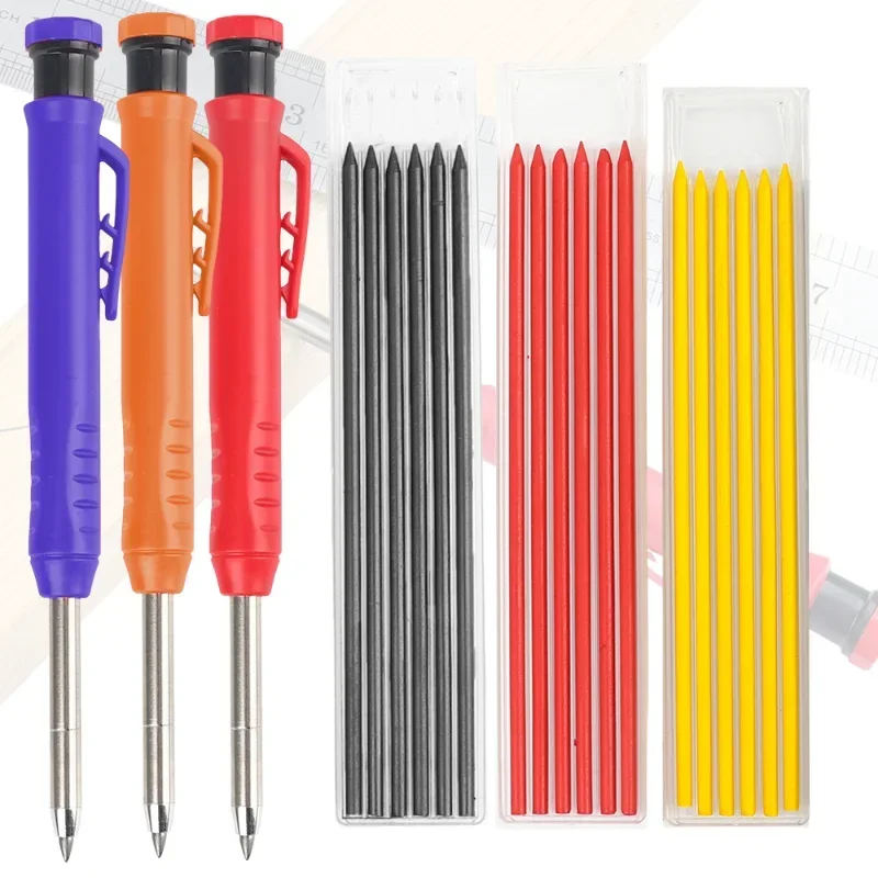 

Solid Carpenter Pencil with Sharpener Set Includes Mechanical Pencils Woodworking Construction Pencil Marker Refill Long Nose