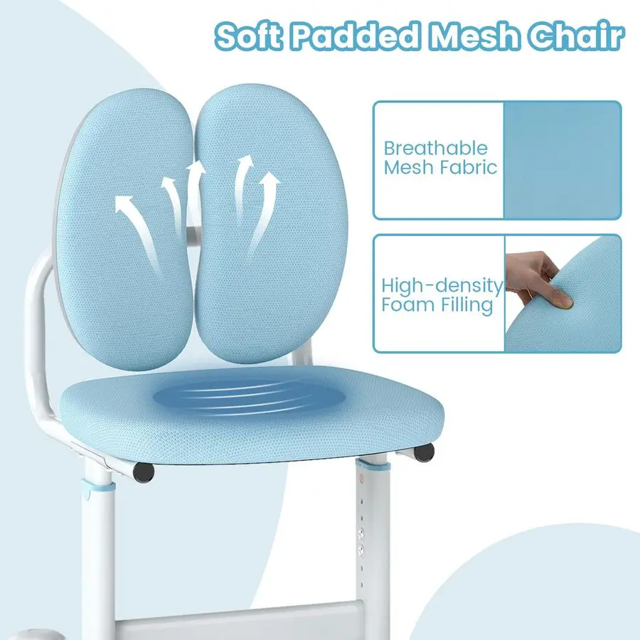 Kids Desk Chair, Ergonomic Student Study Chair with Adaptive Double Backrest, Adjustable Seat Height amp Armless Design, Childre