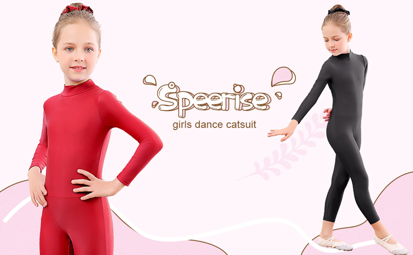 

Speerise Kids Ballet Skate Dance Unitard Girls Gymnastics Full Body Leotard Black Long Sleeve Bodysuit Children Jumpsuit Wear
