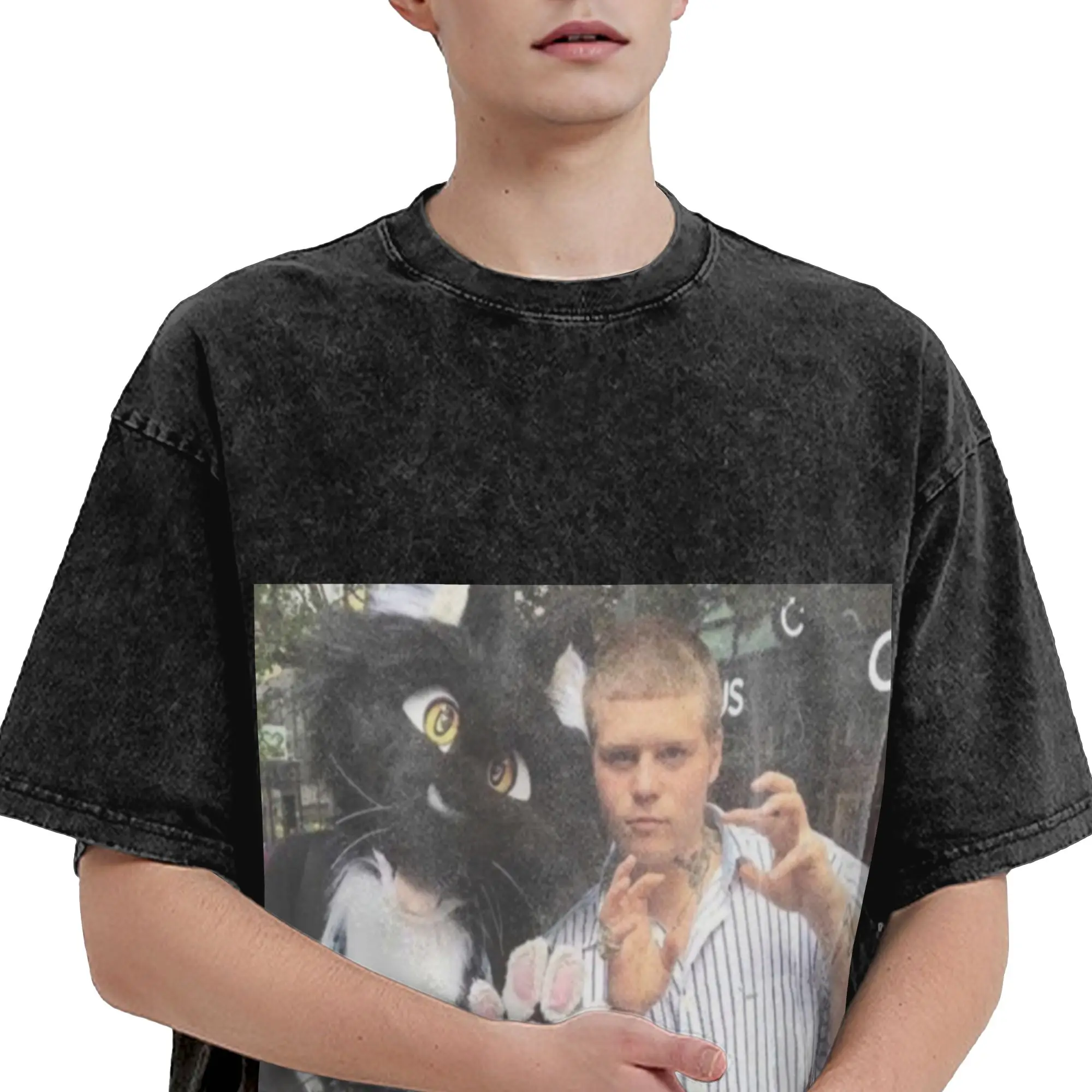 Harajuku Washed Shirts Yung Lean With a Furry Apparel Novelty T-Shirts Harajuku  Streetwear Short Sleeve Printed Tops Tees