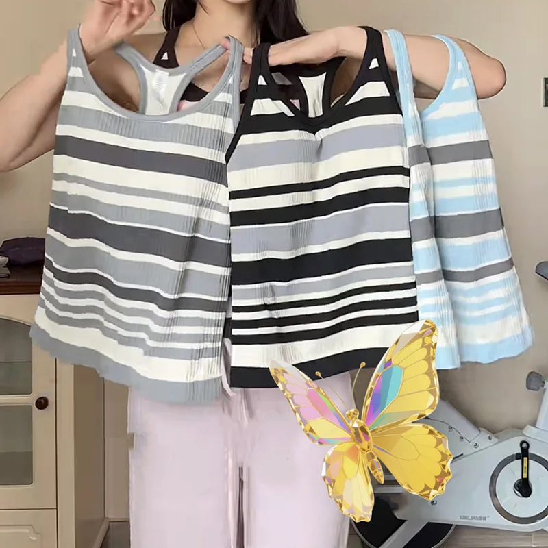 

Women's Quick-Drying Shockproof Vest Integrated Cup Contrast Stripe Outdoor Cycling Running Yoga Fitness I-Vest