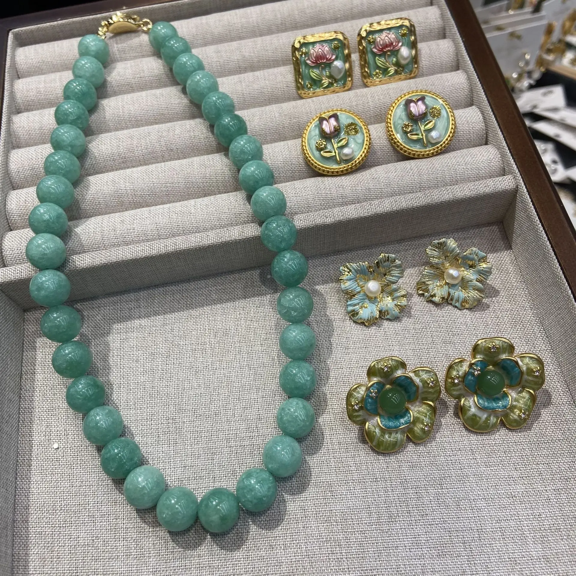 

2025 NEW 12MM NECKLACE ENAMEL FIVE-PETAL FLOWER STUD EARRINGS