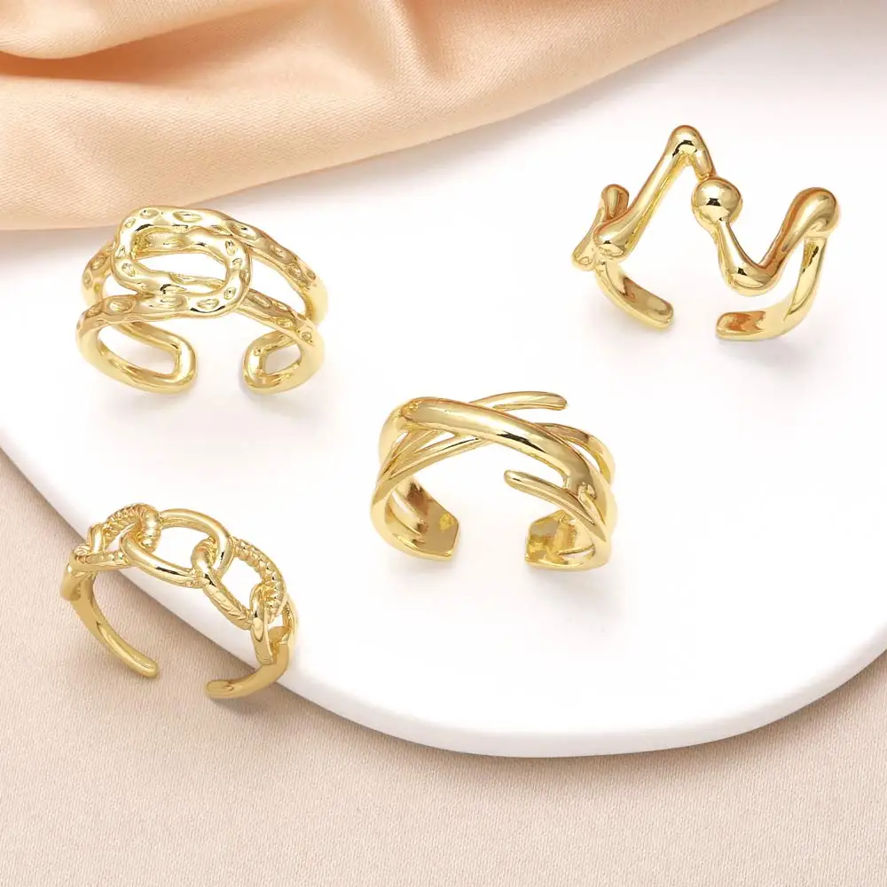 OCESRIO Trendy Polish Connect Clasp Statement Rings for Women Copper Gold Plated Lightning Crossover Ring Women Jewelry rigj74