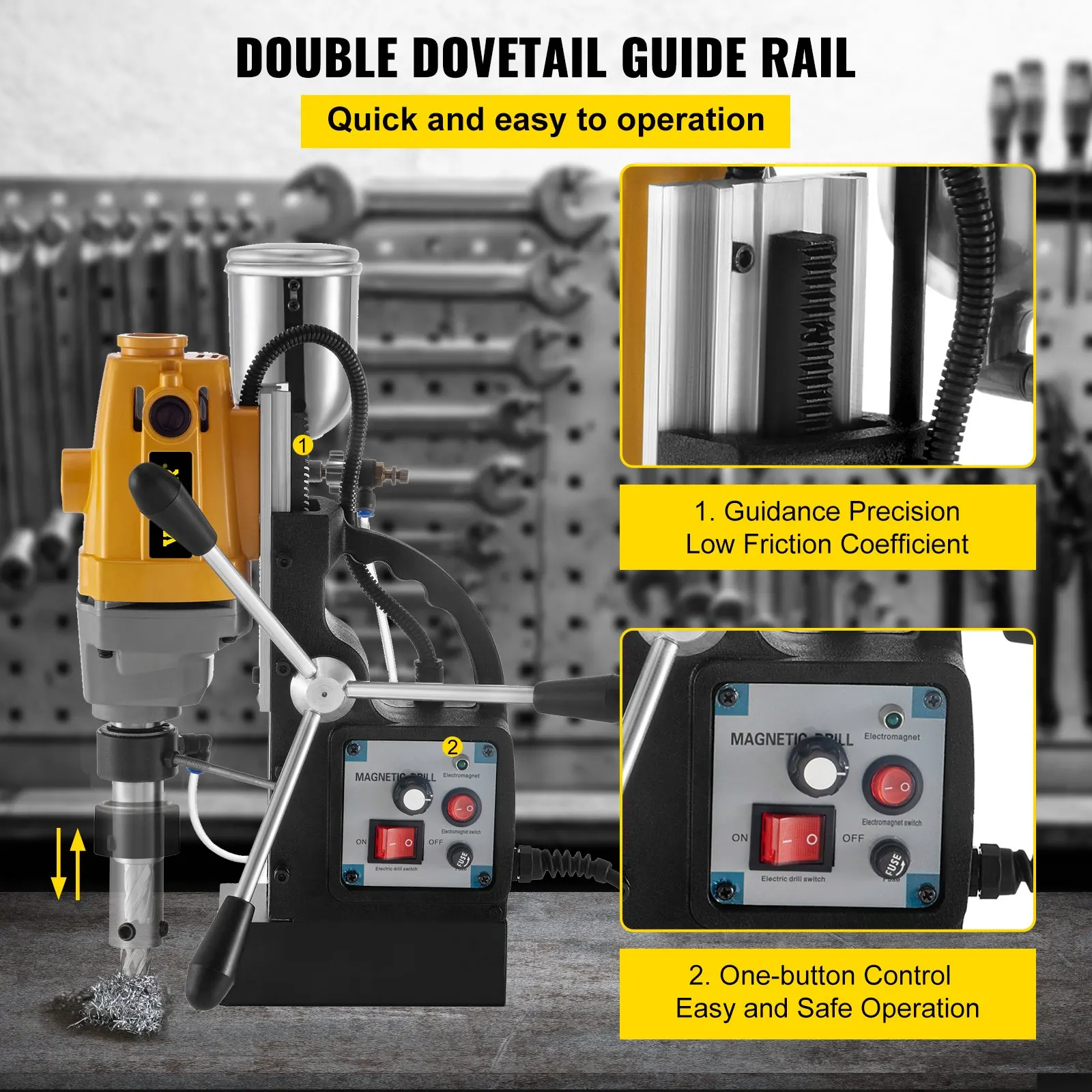 Magnetic Drill 1100W Drill Press 6 PCS Toroidal Cutter 40 mm Core Diameter Mag Drill 550RPM No-load Speed Electromagnetic Drill