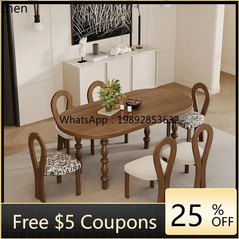 

ACC simple dining table solid wood oval table creative household dining antique small dining table and chair combination