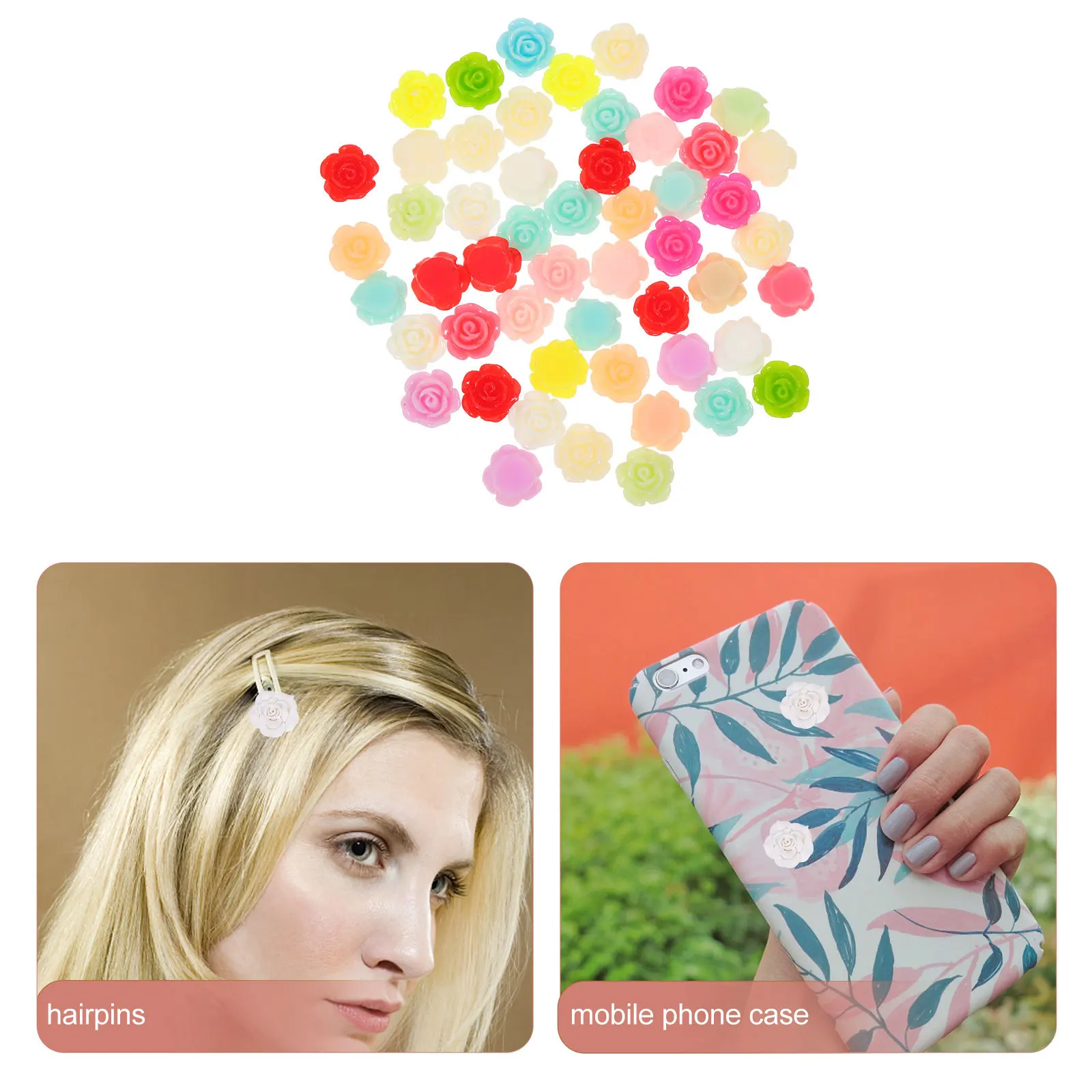 

50 шт., декор для ногтей из смолы, цветок розы, сделай сам, маникюр, художественные поделки, яркий дизайн ногтей, ювелирный декор, мобильные украшения в виде ракушек, поставки