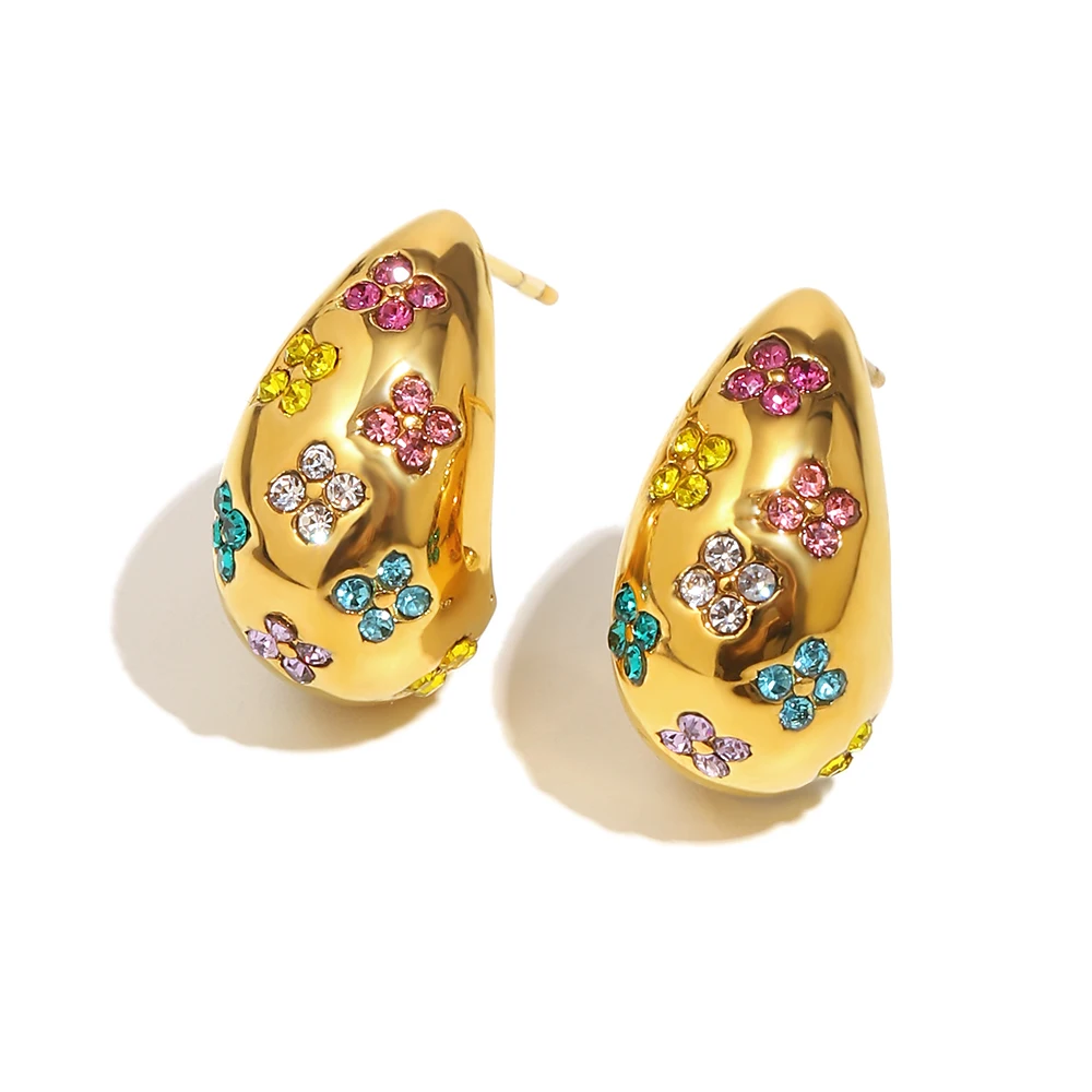 Glossisland | Boucles d'oreilles goutte d'eau en zircon coloré, en acier inoxydable, étanches, design chic pour femme, cadeau de fête