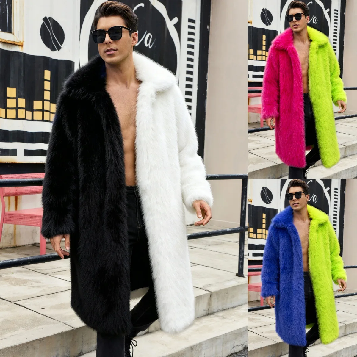 Faux Fox Fur Jackets Men Turn Down Collar Coat Mixed Thick Warm Y2k Streetwear Work Casual Outerwear Full Sleeve Autumn Winter