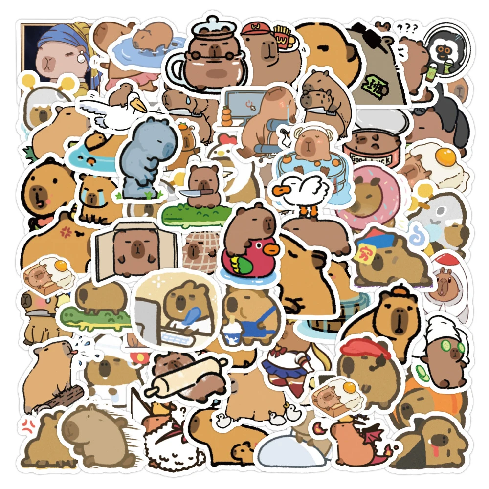 10/30/50/100pcs Cute Cartoon Animal Capybara Stickers Decals for Laptop Fridge Notebook Diary Funny Decoration Sticker Kids Toys