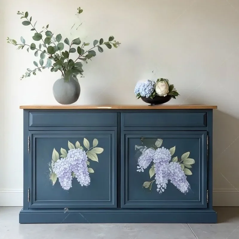 

French vintage solid wood painted entryway cabinet living room decoration cabinet storage cabinet display cabinet black birch