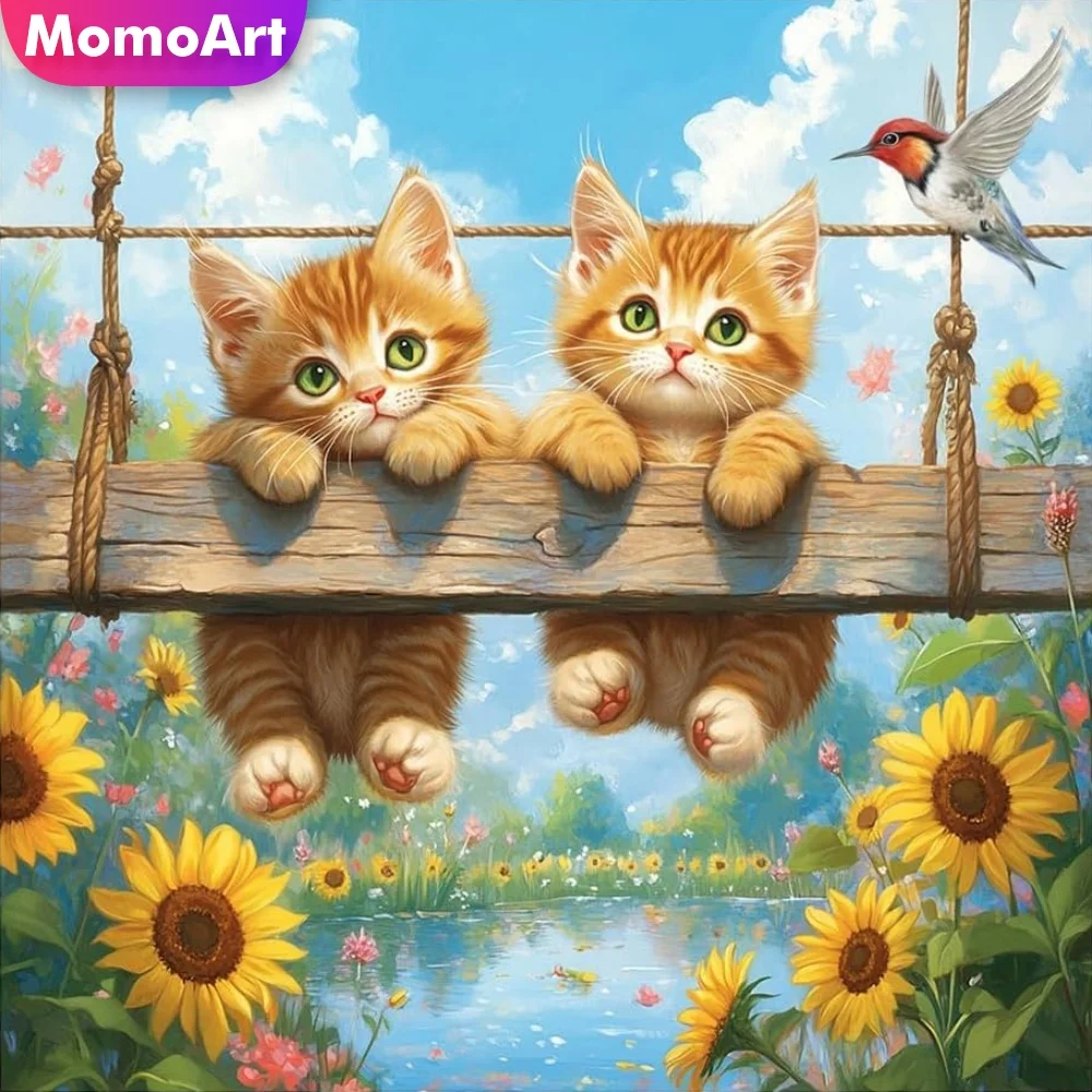 Momoart Diamantmalerei, Katzen-Tiermuster für Erwachsene, Anfänger, Diamantmosaik, Blume, DIY-Stickerei, Zuhause, Wohnzimmer, Kunsthandwerk