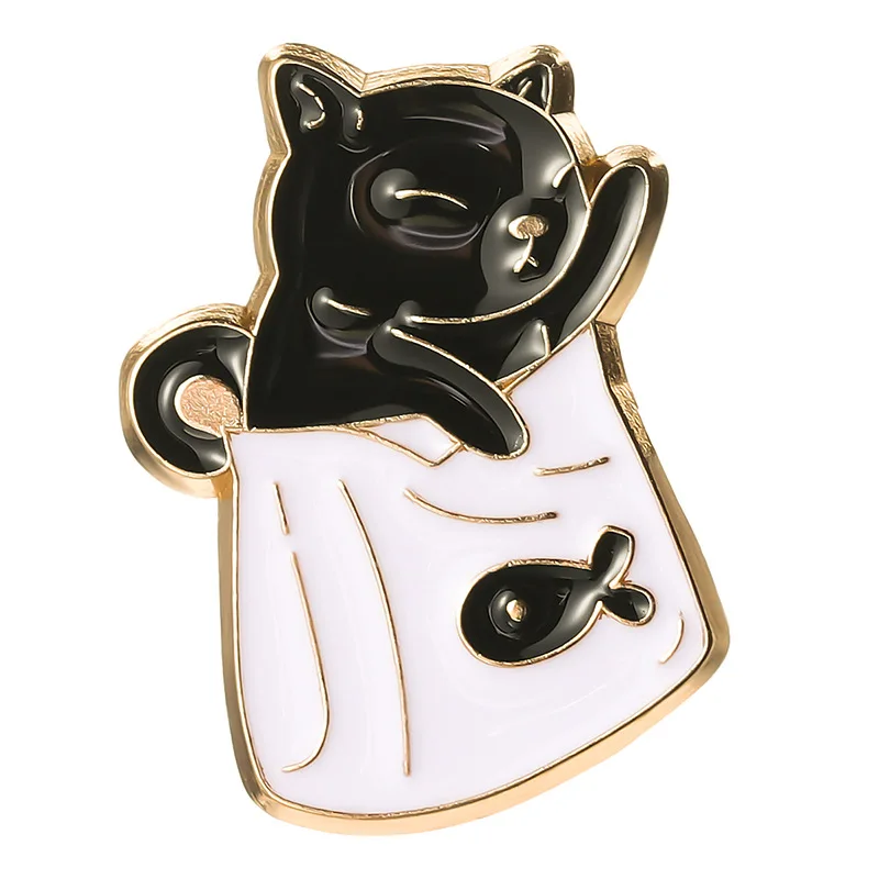 Bros kucing kartun dengan ransel Pin Enamel Pin Lapel lucu Anime bros wanita Jeans lencana bros untuk pakaian lencana potong