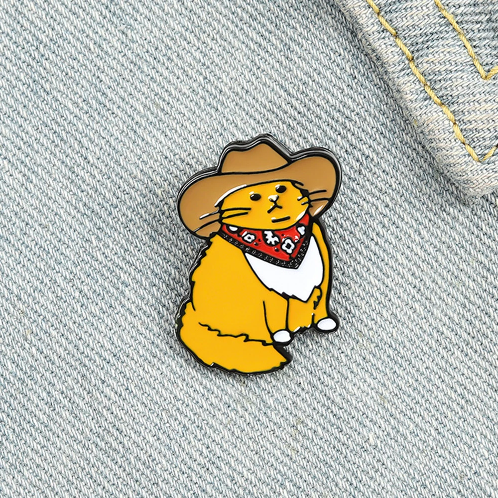 Cartoon Cowboy Cat Enamel Brooch Elegant Women\'s Clothing Pins Lapel Backpack Cute Kitten Badge Animal Metal Pins Jewelry Gifts