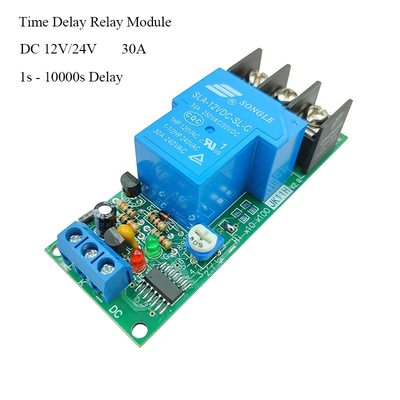 

High-power 30A Time Delay Relay Module 12V24V Circuit Timer Control Switch 1-10000s Delay Adjustable Conduction