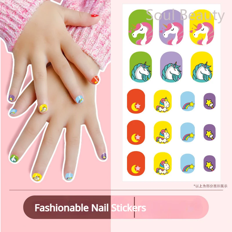 Autocollants pour ongles de dessin animé enfantin, fruits, animaux, fleurs, conception mignonne, couverture complète, imperméable, facile à peler