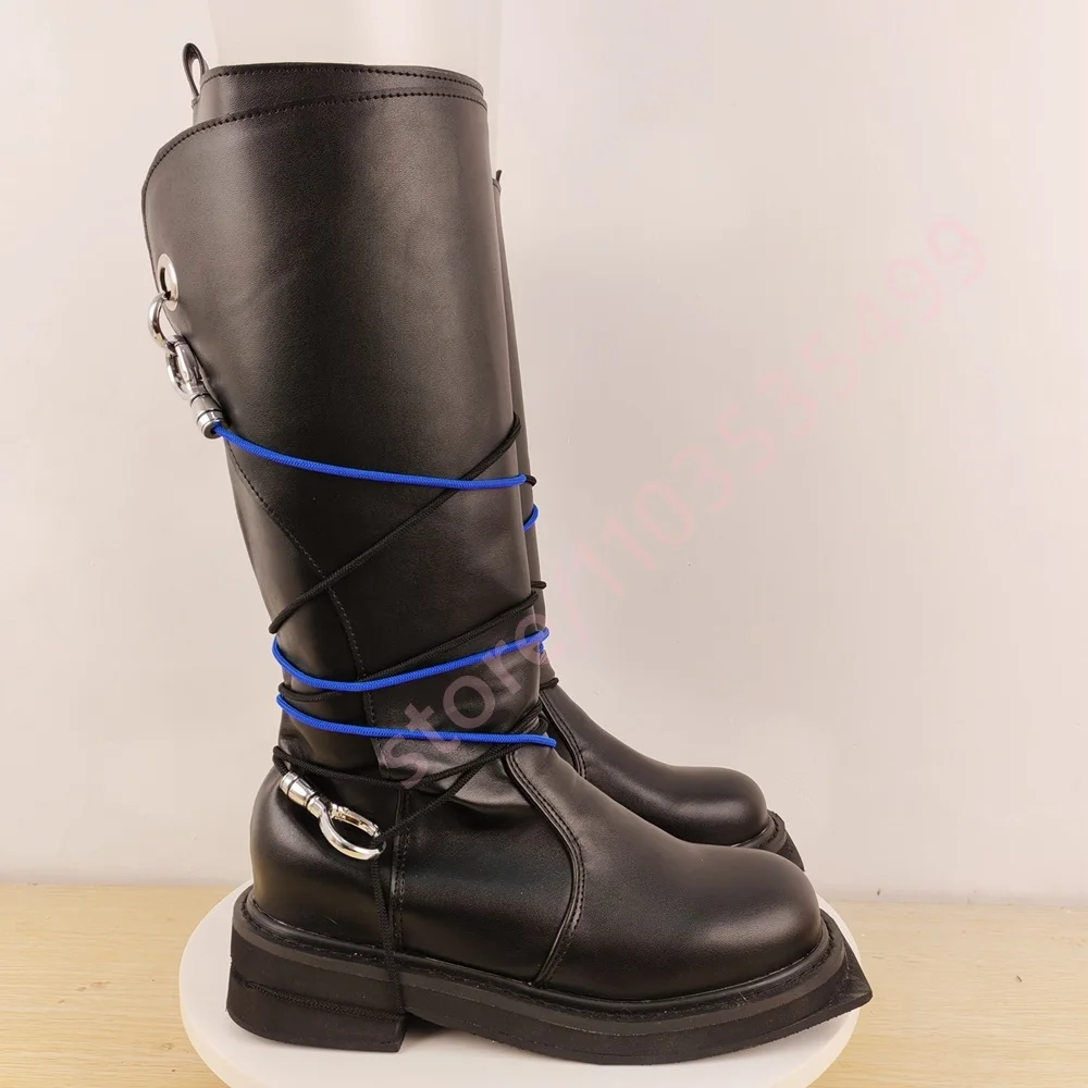 أسود جولة تو حبل ملفوفة أحذية ركوب الخيل كعب مكتنز طويل عارضة في الهواء الطلق الأحذية الغربية ريترو ستايل الخريف جمع الأحجام 35-50